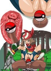 1boy 1girls bandana bike_shorts bikini blue_eyes blush brown_hair censored cervix cross_section dark-skinned_male dark_skin female human human_only interracial large_penis male may_(pokemon) may_(pokemon_rs) novelty_censor penis pointless_censoring pokemon pussy red_bandana ryunryun saliva sex spread_legs straight swimsuit tongue torn_clothes vaginal_penetration x-ray