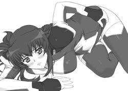 boots breasts kouzuki_shinon monochrome panties pointy_chin shichimenchou starship_operators thigh_boots thighhighs underwear zettai_ryouiki