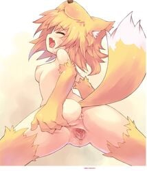 animal_ears anus blonde_hair boss_monster breasts breasts_out cervix clitoris drooling elbow_gloves exposed_breasts flat_chest fox_ears fox_tail fur monster_girl moonlight_flower mouth_open nipples pussy ragnarok_online saliva small_breasts spread_pussy thighhighs uncensored urethra womb