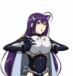 1girls ahoge animal_ears artist_request bb bell blush breast_grab breast_squeeze breasts cat_bell cat_ears cat_planet_cuties cat_tail female jingle_bell kuune large_breasts long_hair nipples open_mouth purple_hair solo tail very_long_hair