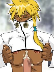 1boy 1girls arrancar bleach breasts censored clothing cum dark-skinned_female dark_skin espada female interracial male paizuri penis sabat_mania straight tia_harribel