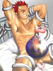 1boy abs anal anal_insertion bed censored cum koumi_akutsu male male_only male_rape_victim mentaiko muscle muscles penis poring rape red_hair resistance restrained slime solo solo_male taizou_mote_king_saga tentacle tentacle_on_male tentacle_rape