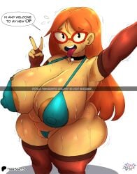 breasts brown_hair cameltoe female glasses huge_breasts kindergarten_(game) kindergarten_3 massive_breasts mature_female milf ms._lovelett nipples_visible_through_clothing onlyfans peace_sign puffy_pussy pussy shortstack sweat sweating sweaty_body tan_body teacher thick_thighs thighhighs tibbs_arts tongue_out voluptuous voluptuous_female wide_hips