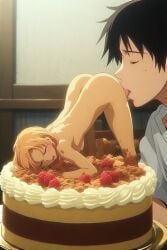 1boy ai_generated anilingus cake cunnilingus female licking_ass licking_pussy male pussy