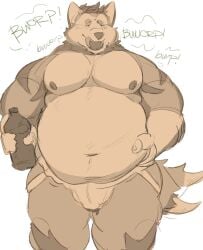 2023 anthro belly belly_jiggle big_belly bodily_fluids burping butterontoast canid canine canis clothed clothing digital_drawing_(artwork) digital_media_(artwork) domestic_dog dripping english_text genital_fluids grey_background hi_res holding_belly husky jiggling jockstrap jockstrap_only male mammal monochrome navel nipples nordic_sled_dog obese obese_male open_mouth overweight overweight_male precum precum_drip simple_background soda_bottle sola_(butterontoast) solo spitz tail tail_motion tailwag text topless underwear underwear_only