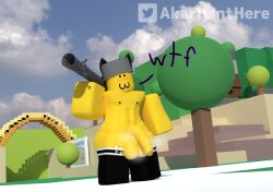 1boy 1femboy 1male 3d 3d_(artwork) akariisnthere balls big_balls big_testicles blender blue_sky blush blushing bottom_heavy_femboy bottom_heavy_male cat_ears cat_socks clouds crossroads_(roblox) femboy feminine_male gay leo_(utrenkl) male male_only mostly_naked mostly_naked_male mostly_nude mostly_nude_male nipples original_character outdoor_nudity penis pot_on_head public public_nudity roblox robloxian rocket_launcher socks_only solo solo_femboy solo_male testicles thick_thighs thigh_highs thigh_highs_only thighhighs thighhighs_only trees twink uncircumcised uncircumcised_penis yellow_skin