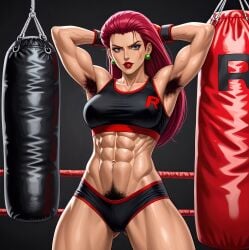 ai_generated armpit_hair armpits athletic athletic_female boxer boxing boxing_gloves boxing_ring deergirlfit excessive_pubic_hair female female_pubic_hair fitness fitness_influencer fitness_model fully_clothed hairy hairy_armpits hairy_pussy jessie_(pokemon) muscles muscular muscular_female pokemon pubic_hair pubic_hair_peek pussy red_hair strong_female toned toned_body toned_female toned_stomach