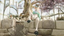 3d_(artwork) absurd_res anthro clothed clothing digital_media_(artwork) femboy flaccid genitals hi_res horn lagomorph male mammal partially_clothed penis plant sany_van_fox sanythefox solo solo_focus tree wings wolpertinger