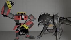 2boys 2males 3_toes 3d biomechanical black_body blade_wolf canid canine canis clawed_feet cybernetics e-123_omega facemask flexing flexing_bicep glistening glistening_body hands_on_penis hyper_balls hyper_genitalia hyper_penis knife konami long_tail looking_at_viewer male_only mappysfmxd medial_ring medial_ringed_humanoid_penis metal_gear metal_gear_rising metal_gear_rising:_revengeance metal_gear_solid platinum_games quadruped robot sega sharp_claws sharp_teeth simple_background sonic_(series) sonic_the_hedgehog_(series) tail teeth veins veiny veiny_penis weapon weapons wolf