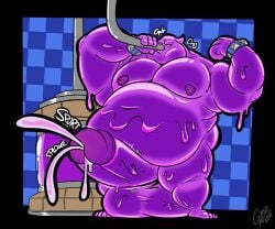 2025 absurd_res animate_inanimate anthro balls barefoot belly big_balls big_belly big_penis bodily_fluids chugging cum cum_drip cumshot digital_drawing_(artwork) digital_media_(artwork) dripping ejaculation elixir_golem english_text erection feet flexing genital_fluids genitals goo_creature goo_humanoid gorochuinboxers growth hi_res huge_balls huge_belly huge_cock humanoid humanoid_genitalia humanoid_penis male moobs navel nipples nude nude_male obese onomatopoeia open_mouth overweight overweight_anthro overweight_male pecs penis purple_body solo sound_effects spiked_bracers spurting_sound_effect swallowing text thick_penis throbbing throbbing_penis tube tube_in_mouth weight_gain