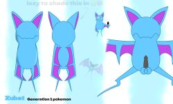 back_view bat black_penis blue_skin english_text eyeless_male front_view game_freak generation_1_pokemon ibispaintx nintendo pattern_background pokemon pokemon_(species) spreading_legs zubat