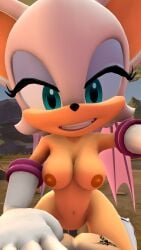 1boy 1girls 3d aqua_eyes areolae assertive_female bat_wings blue_eyes breasts cowgirl_position dominant dominant_female female female_focus gloves grin grinning_at_viewer half-closed_eyes hand_on_chest head_tilt leaning_forward looking_at_viewer male meddlade medium_breasts naked naked_female naughty_face nipples nude nude_female open_smile outdoors outside outstretched_arm pov pov_eye_contact pussy reaching_out rouge_the_bat sega sex sfm short_hair smile smiling_at_viewer solo_focus sonic_(series) sonic_the_hedgehog_(series) vaginal_penetration variant white_gloves white_hair wings