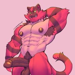 1:1 abs anthro armpit_hair balls bara biceps body_hair claws erection fangs finger_claws front_view generation_7_pokemon genitals glans green_eyes hand_behind_head happy_trail hi_res humanoid_genitalia humanoid_penis incineroar inner_ear_fluff itzmikey looking_at_viewer male male_only muscular muscular_anthro muscular_male navel nintendo nipples nude pecs penis pokemon pokemon_(species) pose pubes quads sharp_teeth signature simple_background solo standing tail teeth thick_penis triceps tuft vein yaoi yellow_sclera