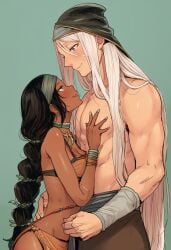 1boy 1boy1girl 1girls aroused_face aroused_female aroused_smile bigger_male black_hair blue_eyes blue_eyes_male boy breasts clingy dark-skinned_female female girl green_eyes green_eyes_female handsome handsome_man horny horny_expression horny_face horny_female larger_male light-skinned_male long_hair long_hair_female long_hair_male male native seduced seduction seductive seductive_body seductive_eyes seductive_female seductive_gaze seductive_look seductive_mouth seductive_pose seductive_smile shorter_female silver_hair size slim slim_girl slim_waist small_breasts smaller_female submissive_female taller_male toned_body toned_male tribal tribal_clothing tribal_jewelry tribal_necklace white_hair
