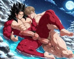 abs ai_generated anal_penetration bara bernheim bernheim_(kings_raid) biceps big_balls big_pecs big_penis crossover daddy dragon_ball dragon_ball_daima dragon_ball_gt dragon_ball_z erect_penis erection gay goku kings_raid kyorzart male muscular_male scars scars_all_over son_goku super_saiyan super_saiyan_4 veiny_penis yaoi