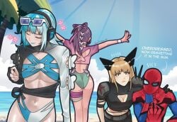 1boy 3girls beach big_breasts blonde_hair boob_window breasts costume derkdrew124 female lowres luna_snow luna_snow_(cool_summer) luna_snow_(marvel_rivals) magik_(illyana_rasputin) magik_(marvel_rivals) male marvel marvel_comics marvel_rivals nosebleed peter_parker psylocke psylocke_(breezy_butterfly) psylocke_(marvel_rivals) sexy source_request spider-man tagme