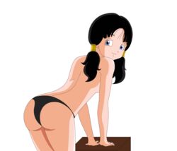 black_panties dragon_ball dragon_ball_z female female_only human msjoelart panties presenting smiling solo tied_hair topless twintails videl