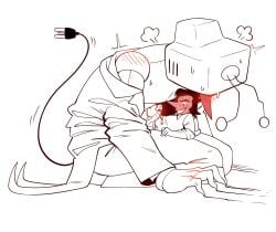 angel_bunie bent_over blush cum cumming deltarune erection erection_under_clothes frottage gay male male/male male_only scratching scratching_floor scratching_wall simple_background size_difference sketch spamton_g_spamton tenna_(deltarune)
