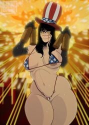 1girls american_flag_bikini anime big_breasts black_hair black_hair_female breasts chainsaw_man coombrain15 female female_focus female_only large_boobs large_breasts manga mitaka_asa nipple_slip scars scars_on_face solo solo_female solo_focus yoru_(chainsaw_man)