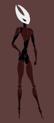 absurd_res armor arthropod black_body black_eyes breastplate breasts carapace digital_media_(artwork) exoskeleton extremely_thin_waist female genitals hi_res hollow_knight horn hornet_(hollow_knight) humanoid insects jellypeenoddities long_legs long_limbs long_torso multicolored_body no_artist_signature no_source nude nude_female pussy red_body simple_background slim small_breasts solo solo_focus team_cherry thin_arms thin_legs vulva