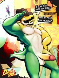 2boys anthro balls bubble_(tadc) caine_(tadc) caine_(the_amazing_digital_circus) candy clothing cowboy_hat crocodile crocodilian dessert dialogue dustythebat english_text erection food food_creature genitals glitch_productions green_body green_skin gummigoo_(tadc) gummigoo_(the_amazing_digital_circus) hat hat_only headgear headgear_only headwear headwear_only hi_res humanoid_genitalia humanoid_penis living_candy male male_only mostly_nude muscle_tone muscles muscular muscular_anthro muscular_male no_pupils open_mouth open_smile pecs penis reptile scalie scutes smile solo_focus speech_bubble text the_amazing_digital_circus white_body white_skin wide_eyed yellow_body yellow_skin
