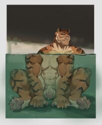 2025 abs absurd_res anthro armpit_hair balls bara biceps big_balls big_muscles big_penis body_hair border casual_nudity claws deltoids epic_games eyebrows felid flaccid foreskin fortnite fur genitals glans hi_res huge_muscles humanoid_genitalia humanoid_penis male mammal muscles muscular muscular_anthro muscular_male navel nude oscar_(fortnite) pantherine partially_submerged pawpads pecs penis plantigrade signature simple_background sitting skinny_dipping solo teeth thick_arms thick_thighs tiger tuft uncircumcised vinstacc water whiskers white_border yaoi