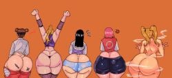 5girls ass ass_chart back_view big_ass blonde_hair clothed dudeman80085 female female_only from_behind genderswap haruno_sakura huge_ass hyuuga_hinata lineup multiple_girls naruto naruto_(series) presenting_ass round_ass tagme tenten uzumaki_naruko uzumaki_naruto yamanaka_ino