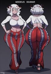 1girls ai_generated big_ass big_breasts demon demon_girl forbidden_pants goghkunn helltaker huge_ass modeus_(helltaker) red_eyes tagme white_hair white_shirt