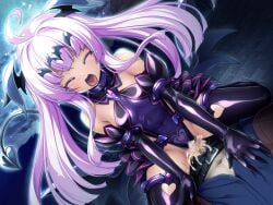1boy ahoge amakubo_yuri belt black_belt black_gloves black_wings breasts brick_floor buckle censored closed_eyes clothing_cutout corruption covered_navel cowgirl_position cum cum_in_pussy cum_overflow dark_persona defloration demon_girl demon_tail dutch_angle elbow_gloves female floating_hair game_cg gloves hair_intakes hair_ornament head_wings heart_cutout inoino kouyoku_senki_exs-tia large_variant_set latex leotard liberator_(exs-tia) liberator_yuri_(exs-tia) long_hair male mosaic_censoring night non-web_source official_art open_mouth outdoors penis pink_hair purple_leotard pussy sex shiny_clothes sky small_breasts solo_focus star_(sky) starry_sky straddling straight tail tears thighhighs tongue tongue_out vaginal_penetration variant_set very_long_hair wings