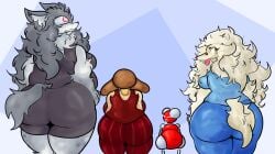 2d 2d_(artwork) 4girls ass back_view backboob big_ass breasts canine chubby chubby_female digital_media_(artwork) dog_ears dog_tail female furry h2o_(thyme_macleod) kawaura_(thyme_macleod) looking_back mob_face molecule peppie_(thyme_macleod) pizza_girl presenting_ass simple_background spudnik_(thyme_macleod) tagme thighs thyme_macleod