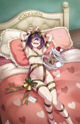 artist_request christmas completely_nude cyclops cyclops_girl doppel_(monster_musume) female manako monster_musume_fantastic_life monster_musume_no_iru_nichijou one_eye purple_hair ribbon_bondage tagme