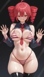 1girls against_glass against_surface against_wall ahoge ai_generated ass_visible_through_thighs belly big_breasts big_thighs bikini breast_squish breasts collared_bikini curvaceous curvy curvy_female curvy_figure detached_sleeves female female_only glass_wall hourglass_figure huge_thighs kasane_teto large_breasts large_thighs licking_lips mako16 micro_bikini midriff nail_polish navel necktie necktie_between_breasts painted_nails plump plump_thighs red_eyes red_hair red_nails seductive seductive_look shiny_skin skindentation slim_waist striped_bikini thick_thighs thigh_gap thighhighs thighs tongue tongue_out twin_drills utau voluptuous voluptuous_female wide_hips