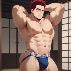 1boy 1human abs ai_generated balls ballsack biceps breasts createai_art endeavor_(boku_no_hero_academia) endeavor_(my_hero_academia) enji_todoroki gay huge_breasts huge_pecs jockstrap male male_chest male_focus male_nipples male_only muscles pecs pectorals penis solo todoroki_enji trapezius vein veins veiny veiny_muscles veiny_penis yaoi