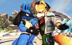 2boys balls cock dr.ivopingasnik fox fox_mccloud furry furry_only game_freak gay gay_male lucario male nintendo penis sfm stroking stroking_cock stroking_penis super_smash_bros.