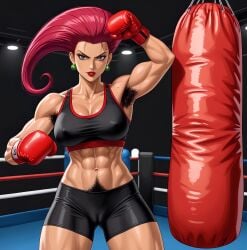 ai_generated armpit_hair armpits athletic athletic_female boxer boxing boxing_gloves boxing_ring deergirlfit excessive_pubic_hair female female_pubic_hair fitness fitness_influencer fitness_model fully_clothed hairy hairy_armpits hairy_pussy jessie_(pokemon) muscles muscular muscular_female pokemon pubic_hair pubic_hair_peek pussy red_hair strong_female toned toned_body toned_female toned_stomach