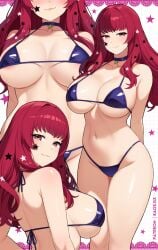 :3 alluring back big_breasts bikini blush breasts choker closed_mouth facial_mark female fire_emblem fire_emblem_engage groin hair_ornament high_res intelligent_systems kaos_art long_hair looking_at_viewer median_furrow multiple_views navel nintendo pink_eyes pink_hair purple_bikini purple_choker shoulder_blades smile solo_focus star_(symbol) star_facial_mark star_hair_ornament stomach swimsuit thighs yunaka_(fire_emblem)