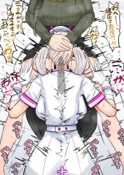 2girls absurdres black_hair braid breasts commentary_request deepthroat fellatio futanari gradient_hair green_sweater grey_hair highres irrumatio large_breasts long_braid long_hair multicolored_hair multiple_girls nijisanji nurse open_mouth oral paid_reward_available ribbed_sweater shirayuki_tomoe shirayuki_tomoe_(1st_costume) single_braid sukoya_kana sweater trand1008 translation_request virtual_youtuber