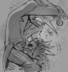 black_and_white cum_in_mouth cumming_in_object deepthroat drooling face_fucking fleshlight hard_thrusting head_fuck hunched_over mask_fucking nastynannerz object_fucking object_head puppet simple_background sketch skull_fucking spamton_g_spamton spamton_mask spamton_paper_mache tenna_(deltarune) thrusting thrusting_into_mouth