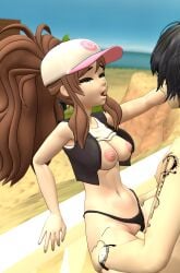 1boy 1girls 3d areolae arm_support baseball_cap beach black_jacket black_panties blue_eyes breasts breasts_out brown_hair clothes clothes_lift female female_focus half-closed_eyes hands_on_thighs hilda_(pokemon) jacket long_hair looking_at_another looking_at_partner looking_pleasured meddlade medium_breasts nipples open_mouth outdoors outside panties panties_aside pleasure_face pokemon pokemon_bw sex sfm shirt shirt_lift shirt_up spread_legs standing_missionary standing_sex tongue tongue_out vaginal_penetration white_shirt