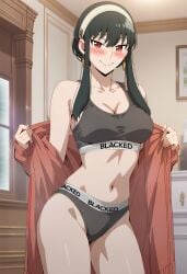 1girls ai_generated blacked blacked_clothing interracial junko19 open_clothes pleasure_face spy_x_family yor_briar yor_forger