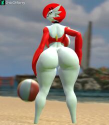 1girls 3d 3d_(artwork) ass beach big_ass big_breasts big_butt big_hips big_thighs blurry_background bottom_heavy bottom_heavy_female breasts butt choker crabofgarry deviantart_link deviantart_username exhibitionism female game_freak gardevoir generation_3_pokemon glasses hands_on_ass hands_on_butt hands_on_own_ass hips looking_at_viewer looking_back looking_back_at_viewer naked naked_female nintendo nude nude_beach nude_female obscured_nipples original_character outdoor_nudity pokemon public public_nudity red_hair showing_ass showing_butt showing_off showing_off_ass showing_off_butt smirk smirking solo_female source_filmmaker yellow_eyes