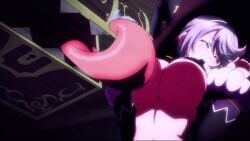 1girls animated bikini_warriors bouncing_breasts bra breasts closed_eyes creature female huge_breasts licking licking_breast mage_(bikini_warriors) mimic screencap tagme