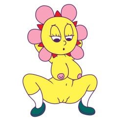 bedroom_eyes big_breasts breasts clothing crouching curvy_figure elemental_creature elemental_humanoid erect_nipples female flora_fauna flower footwear genitals hi_res huge_breasts humanoid kamirappa looking_down narrowed_eyes nipples nude nude_female parappa_the_rapper plant plant_humanoid pussy seductive shoes socks solo sony_corporation sony_interactive_entertainment spread_legs spreading sunny_funny um_jammer_lammy voluptuous voluptuous_female vulva yellow_body yellow_skin
