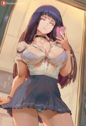1girls ai_generated blue_hair bra camera choker exposed_bra female hyuuga_hinata looking_at_viewer lucakp mirror mirror_selfie naruto naruto_(series) naruto_shippuden panties patreon patreon_link patreon_logo patreon_reward patreon_url patreon_username phone pinup school school_uniform schoolgirl skirt solo solo_female solo_focus tagme wet wet_clothes white_eyes
