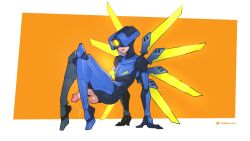 1boy androgynous artist_name cyclops full_body humanization male male_focus mechanical_wings one-eyed penis precum solo tailbox tiptoes ultrakill v1_(ultrakill) wings