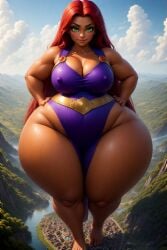 ai_generated bbw dc fairytale green_eyes koriand'r perchance_ai purple_loincloth red_hair sitting starfire tan_skin
