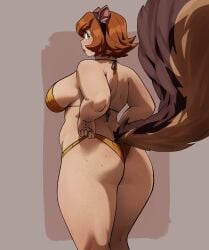 adjusting_clothes adjusting_swimsuit animal_ears animal_tail anthro ass bikini body_freckles breasts brown_hair clothing coolerinker fake_animal_ears female flipped_hair freckles from_behind green_eyes huge_ass inker_comics inkershike kneepits large_breasts large_tail looking_at_viewer looking_back mammal marvel marvel_rivals medium_hair plump short_hair sideboob smile solo squirrel_ears squirrel_girl squirrel_girl_(marvel) squirrel_girl_(marvel_rivals) squirrel_tail standing string_bikini swimsuit tail thick_thighs thighs wide_hips yellow_bikini