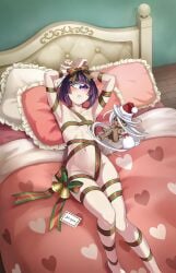 artist_request christmas completely_nude cyclops cyclops_girl doppel_(monster_musume) female manako monster_musume_fantastic_life monster_musume_no_iru_nichijou one_eye purple_hair ribbon_bondage tagme
