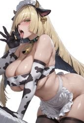 1girls ai_generated blonde_hair breasts cow_print female flyingpancake game_freak green_eyes hair_over_one_eye hi_res hips huge_breasts large_breasts light-skinned_female light_skin long_hair lusamine_(pokemon) maid maid_headdress maid_outfit mature_female milf mother nintendo pokemon pokemon_sm thick_thighs thighs wide_hips