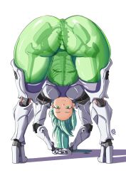 1girls ass autolewd automatic_giraffe bent_over big_ass bones breedable_hips cybernetic_limb cybernetics female green_eyes green_hair green_slime looking_at_viewer original_character skeleton slime_girl smile visible_skeleton